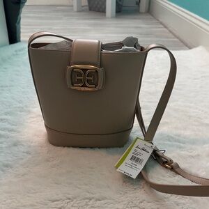 Sam Edelman Taupe Leather Bucket Crossbody with Gold Hardware